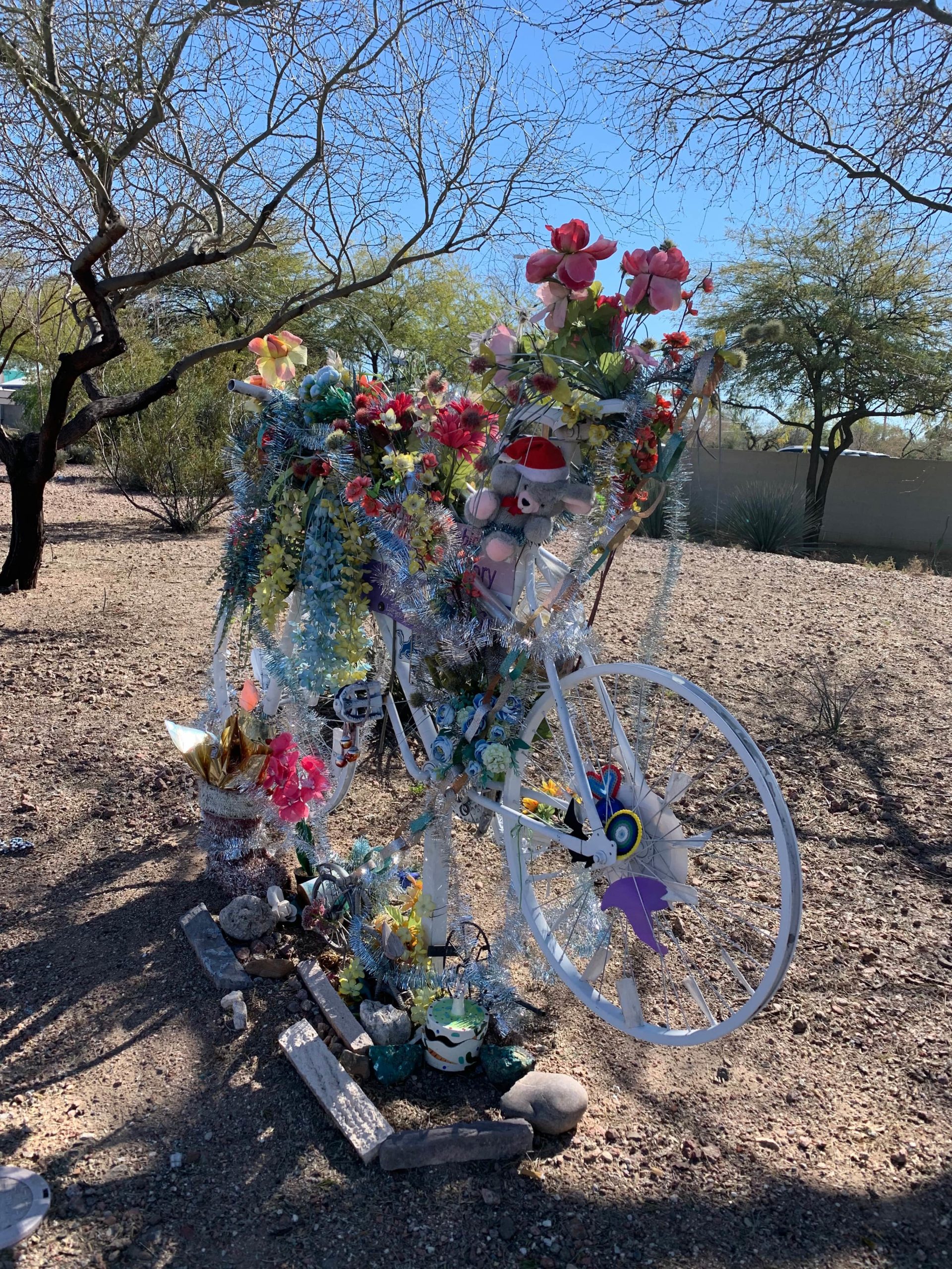 White "Ghost Bikes" are memorials for cyclists that have been hit and killed by automobiles